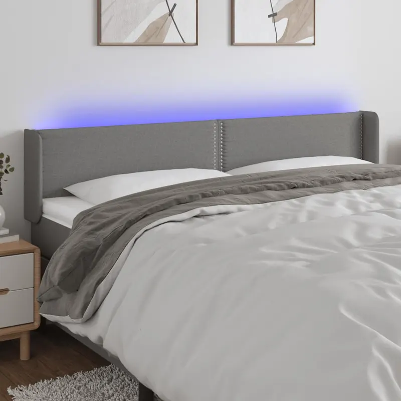 tablie de pat cu led, gri inchis, 183x16x78/88 cm, textil