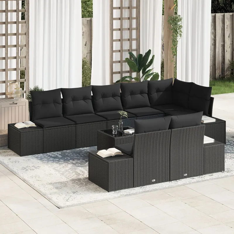 set de canapea de gradina 9 piese cu perne, bej, poliratan