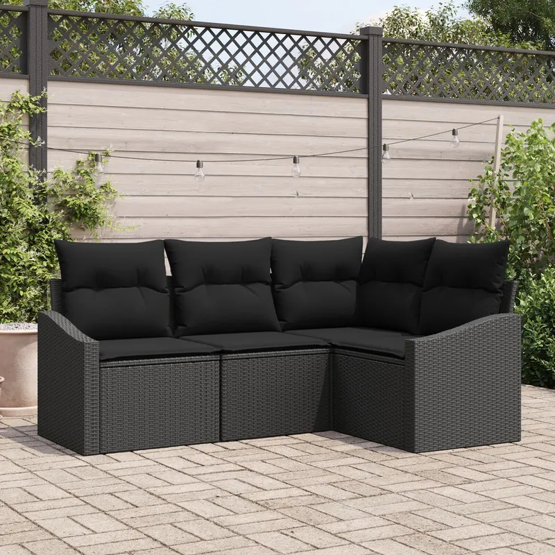 set de canapea de gradina in 4 piese cu perne ratan negru
