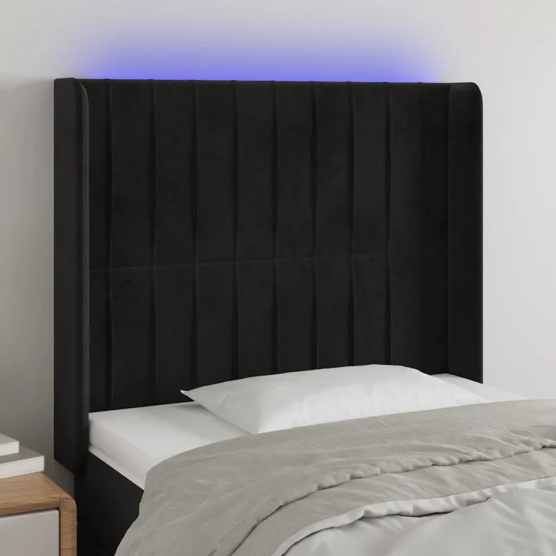 tablie de pat cu led, negru, 103x16x118/128 cm, catifea