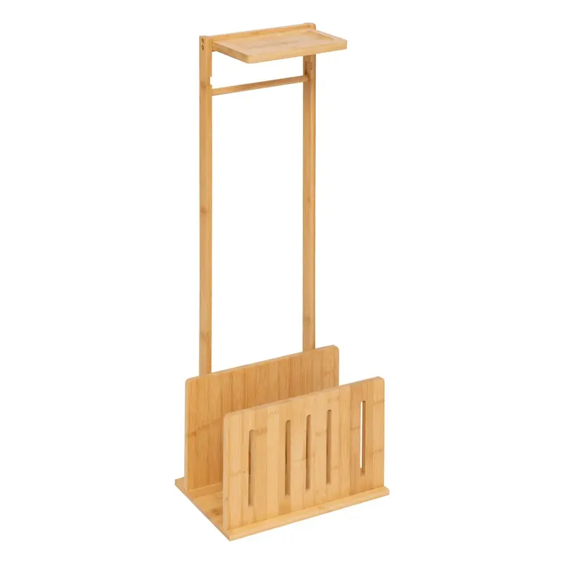 Suport hartie igienica bambus cu rezerva, 31x21x82 cm, design vertical compact, natur