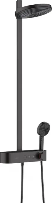 Set de dus cu baterie termostatata, palarie 26 cm, 3 jeturi, negru mat, Hansgrohe Pulsify S