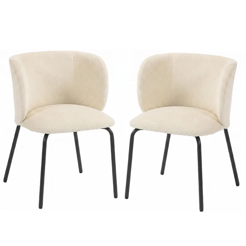 HOMCOM Set de 2 scaune de dining tapițate din chenille, spătar înfășurător, sarcină 120 kg, 57 x 58 x 77 cm, Bej
