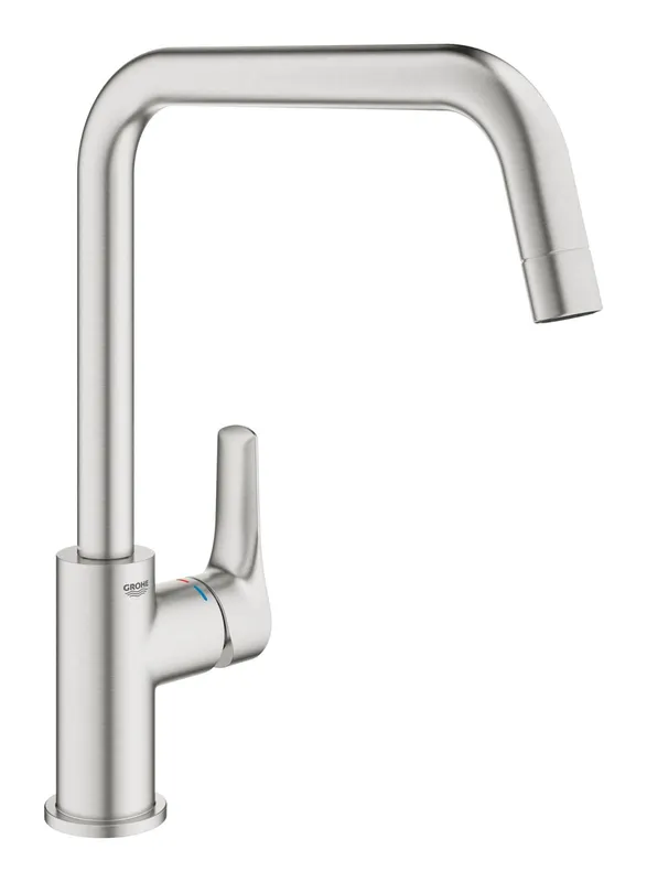 Baterie bucatarie Grohe 30568DC0, Via, inalta, tip U, mat, otel satinat