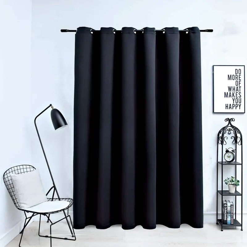 Draperie opaca cu inele metalice, negru, 290 x 245 cm