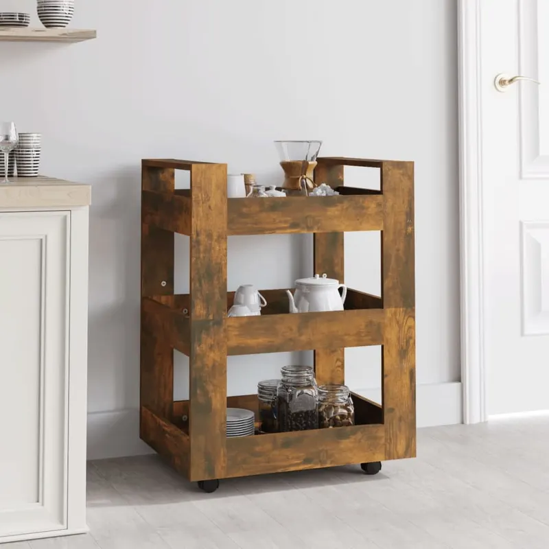 carucior de bucatarie stejar fumuriu 60x45x80 cm lemn prelucrat