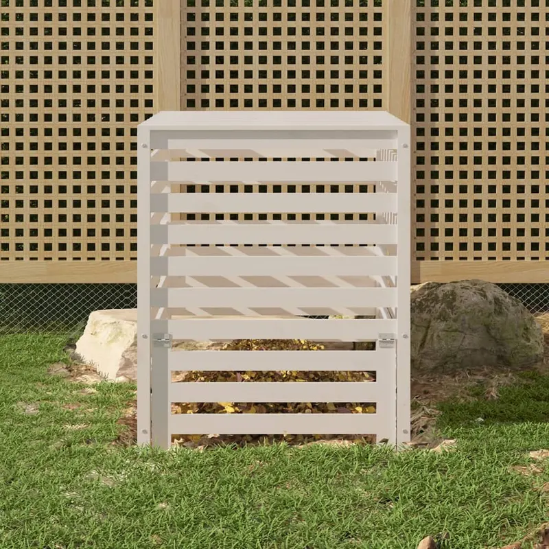 compostor, alb, 82,5x82,5x99,5 cm, lemn masiv de pin