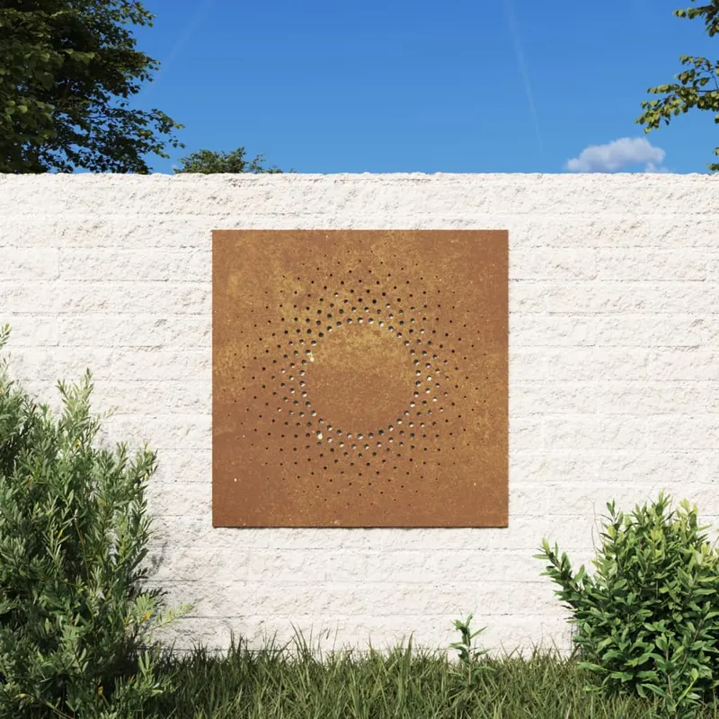 decor perete de gradina 55x55 cm design soare otel corten