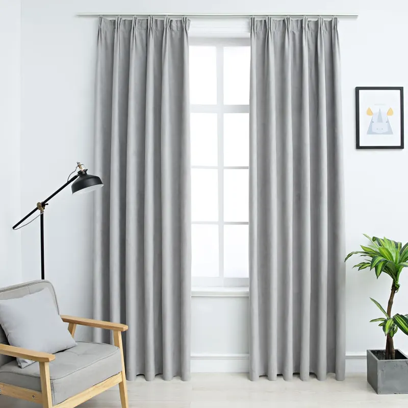draperii opace cu carlige, 2 buc., gri, 140 x 175 cm