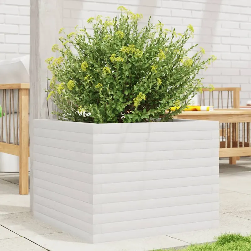 jardiniera de gradina, alb, 60x60x45,5 cm, lemn masiv de pin