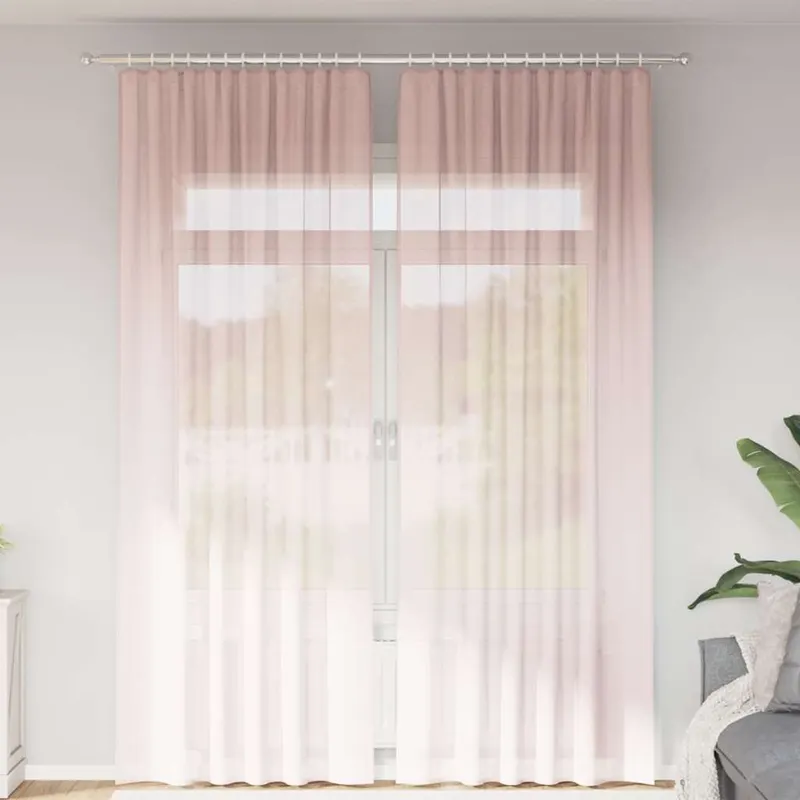 perdele voal cu bucle 2 buc roz deschis 140x260 cm
