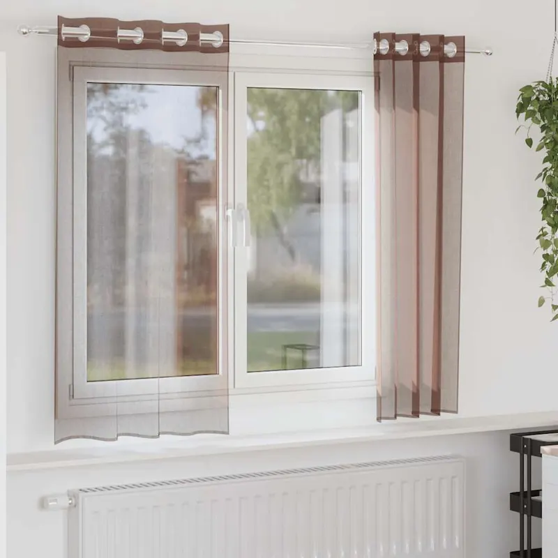 perdele voile cu oelii 2 buc maro 140x140 cm