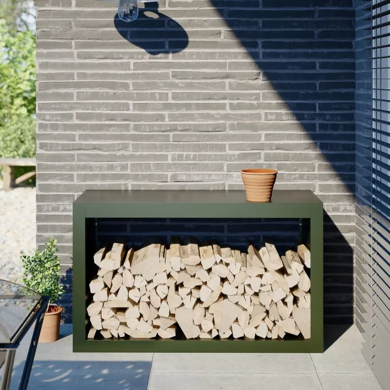 rastel pentru lemne de foc, verde, 100x40x60 cm, otel