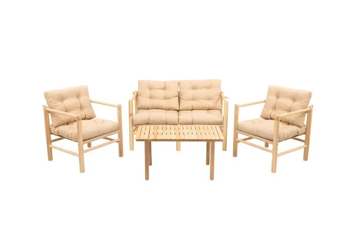 Set mobilier de gradina cu masuta MY028, 4 piese, natural + crem, 135x75x74 cm