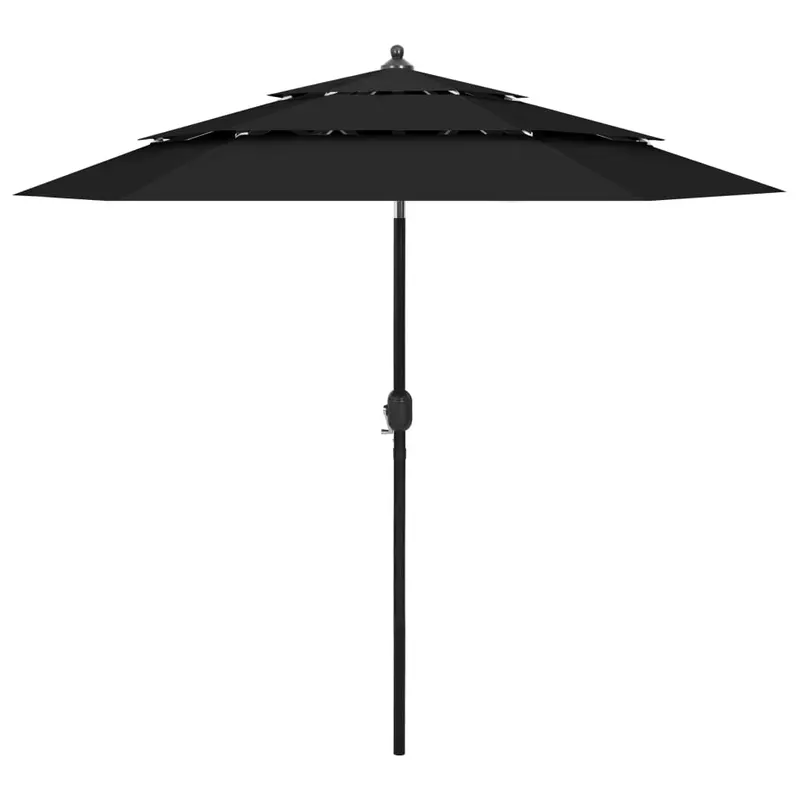 umbrela de gradina cu 3 niveluri, stalp aluminiu, negru, 2,5 m