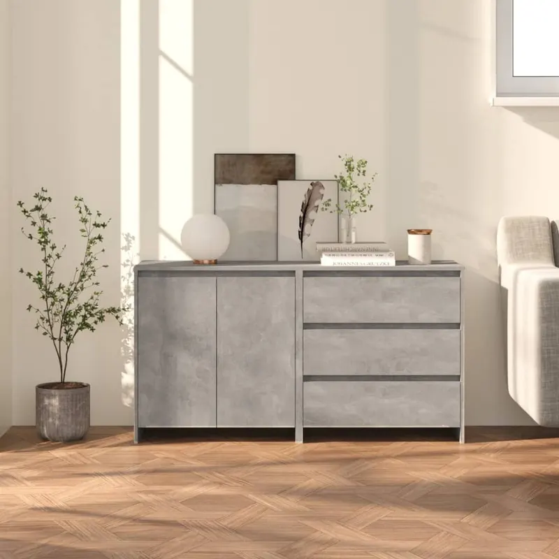 servante, 2 piese, gri beton, lemn prelucrat