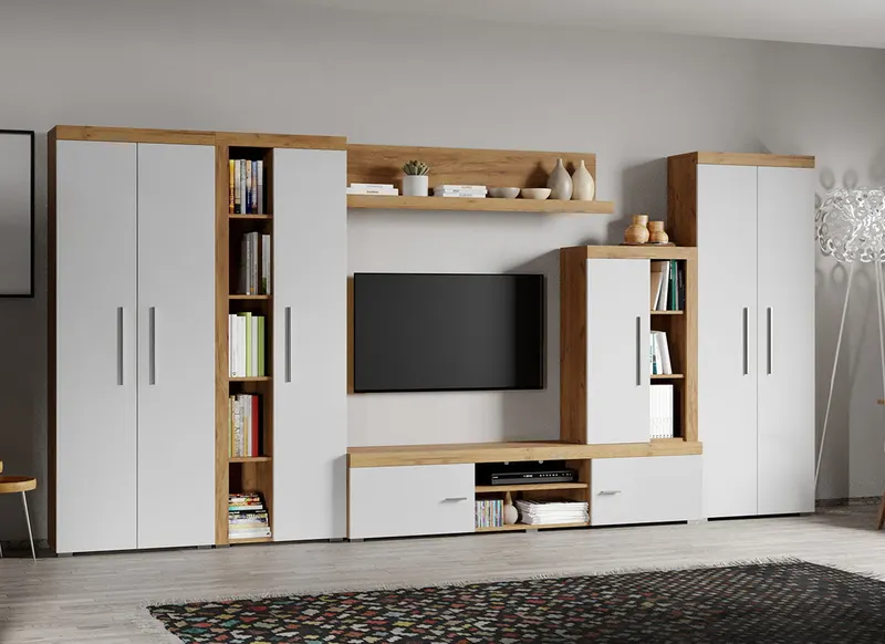 Set Mobilier Living Alb cu Stejar Auriu Sam-C17