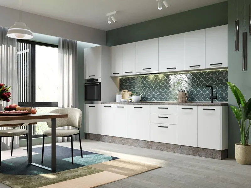 Mobila Bucatarie Elva 344,8 cm Alb Perlat - Configuratia 24