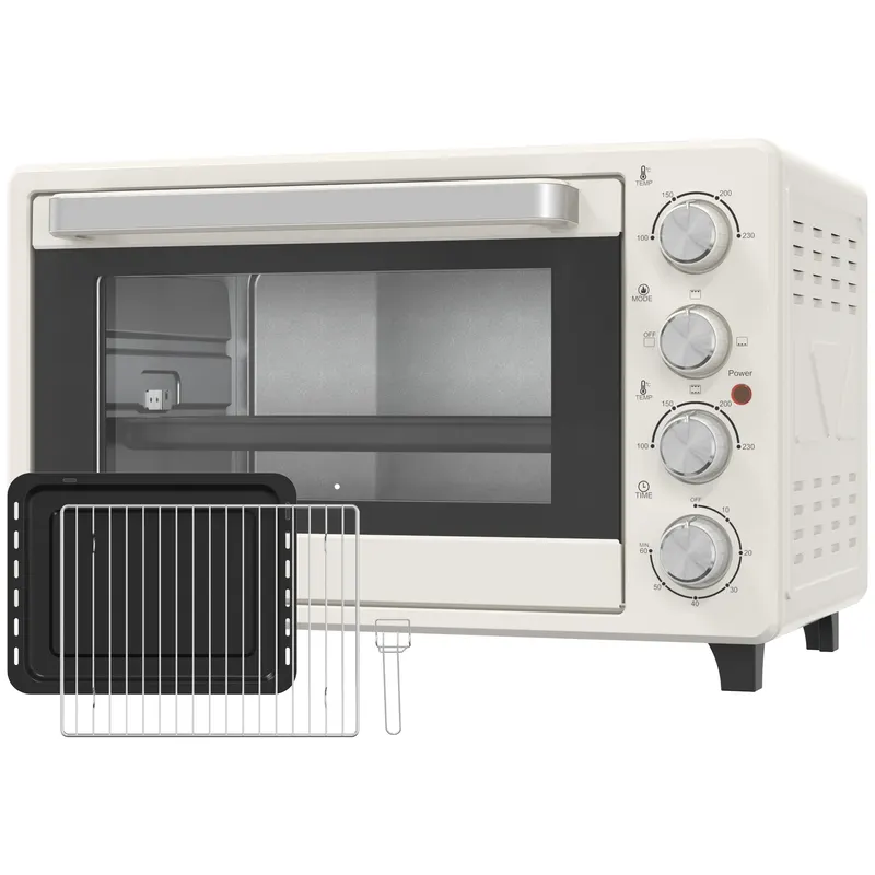 HOMCOM Cuptor electric de blat 32L 1600W cu 3 moduri de încălzire Temporizator Temperatura reglabilă 52,2x38,1x33,5 cm Crem