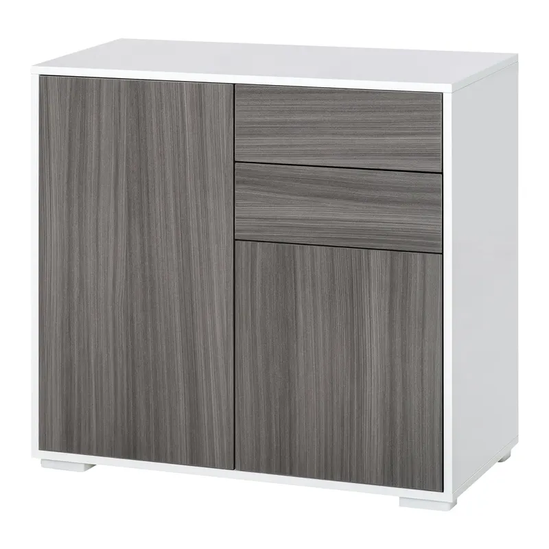 HOMCOM Comodă Multifuncțională cu 2 Sertare și 2 Dulapuri, 79x36x74 cm, Gri