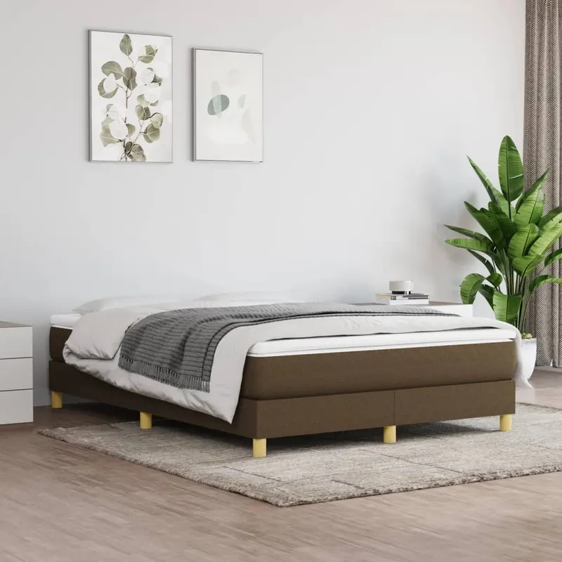 cadru de pat, maro inchis, 140x190 cm, material textil