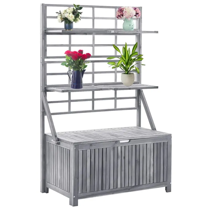 cutie depozitare cu spalier, gri 99x55x160 cm lemn masiv acacia