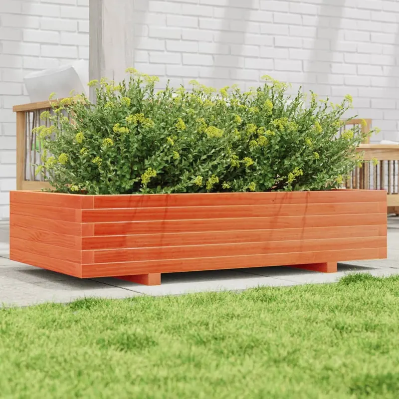 jardiniera gradina, maro ceruit, 110x60x26,5 cm, lemn masiv pin