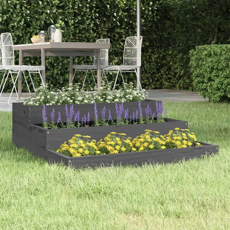 Jardiniera, gri, 78x78x27 cm, lemn masiv de pin