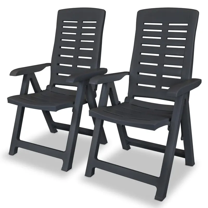 scaune de gradina rabatabile, 2 buc., antracit, plastic