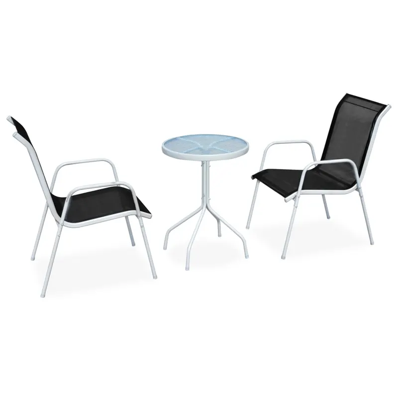 set mobilier bistro, 3 piese, negru, otel