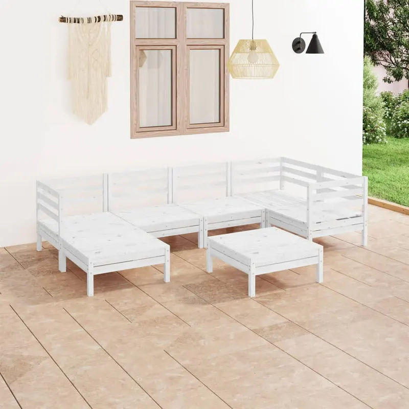 set mobilier de gradina, 7 piese, alb, lemn masiv de pin