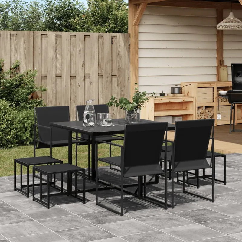 set mobilier de gradina, 9 piese, negru, textilena