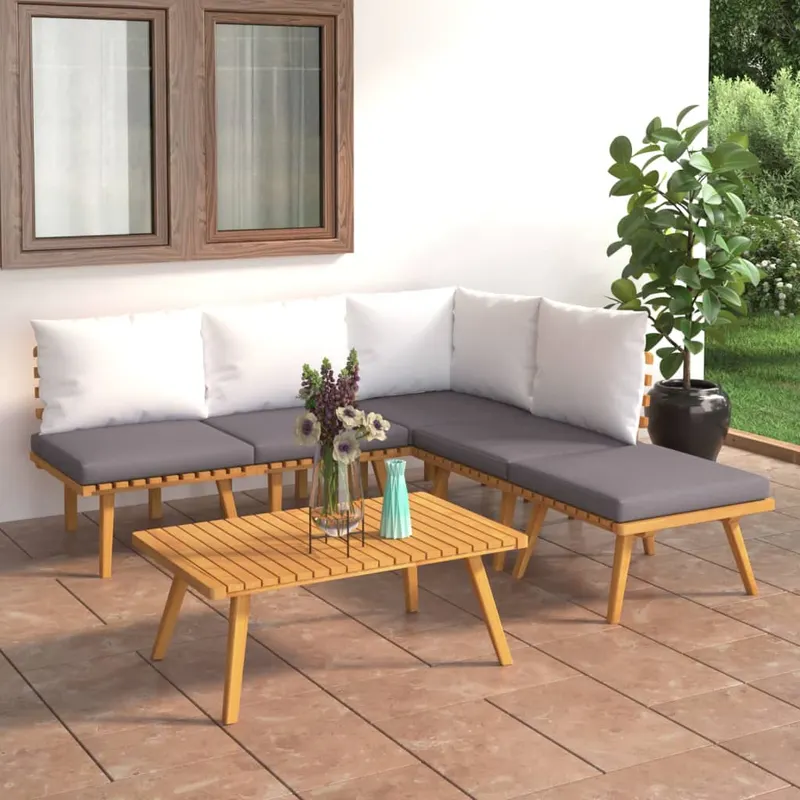 set mobilier gradina cu perne, 6 piese, lemn masiv acacia