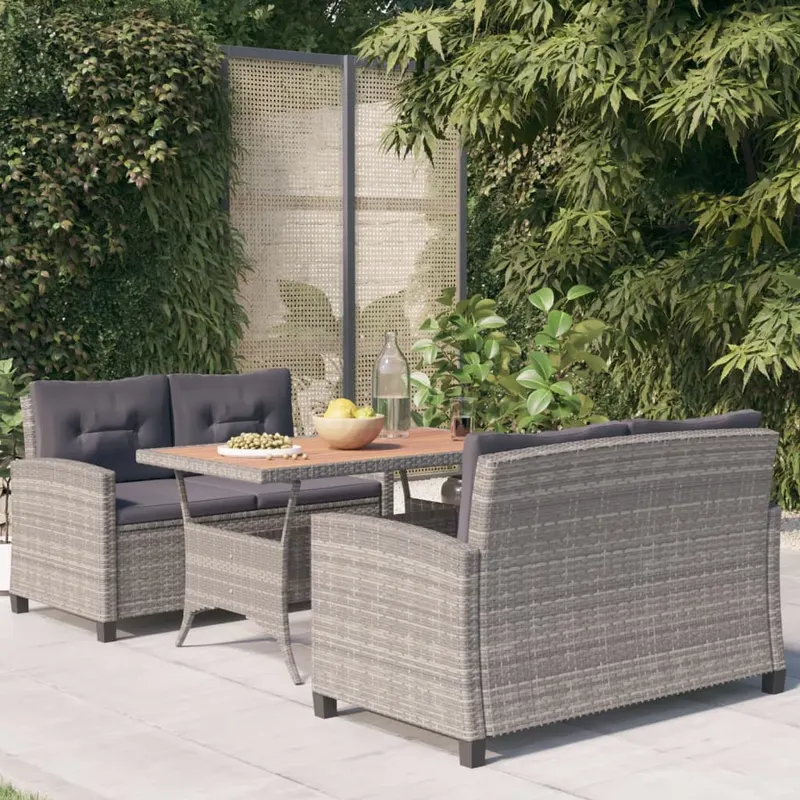 set mobilier gradina, 3 piese, poliratan si lemn masiv acacia
