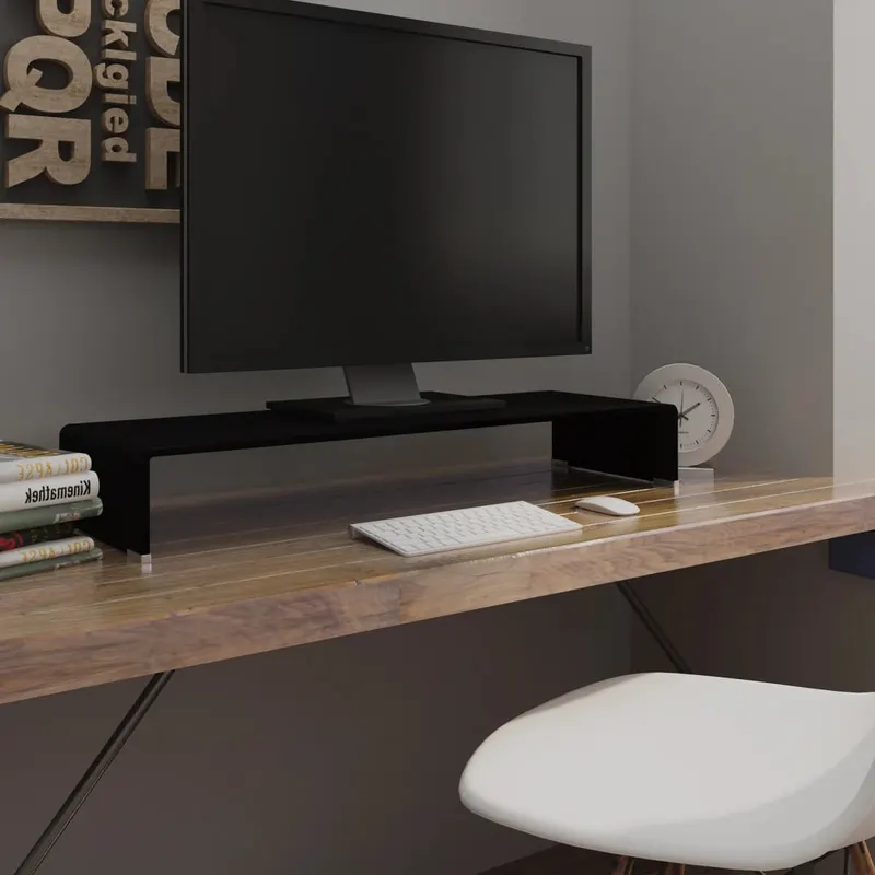 stand tv/suport monitor sticla, 90x30x13 cm, negru