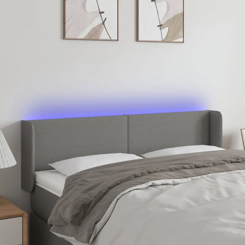 tablie de pat cu led, gri inchis, 147x16x78/88 cm, textil