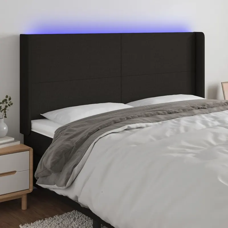 tablie de pat cu led, negru, 163x16x118/128 cm, textil