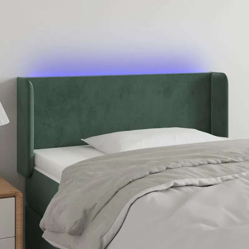 tablie de pat cu led, verde inchis, 93x16x78/88 cm, catifea