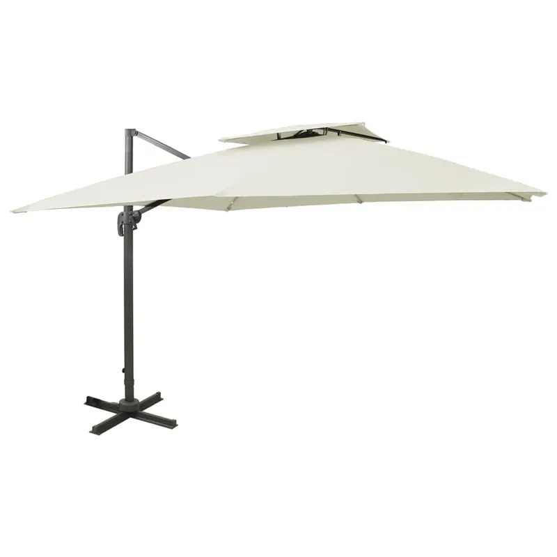 umbrela in consola cu invelis dublu, nisipiu, 300x300 cm