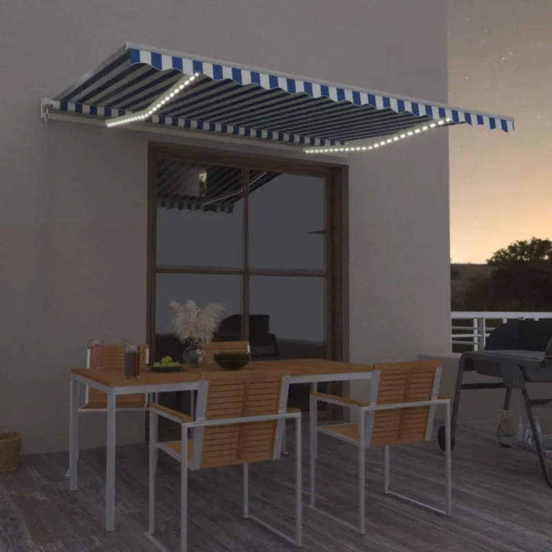 copertina retractabila manual cu led, albastru/alb, 400x350 cm