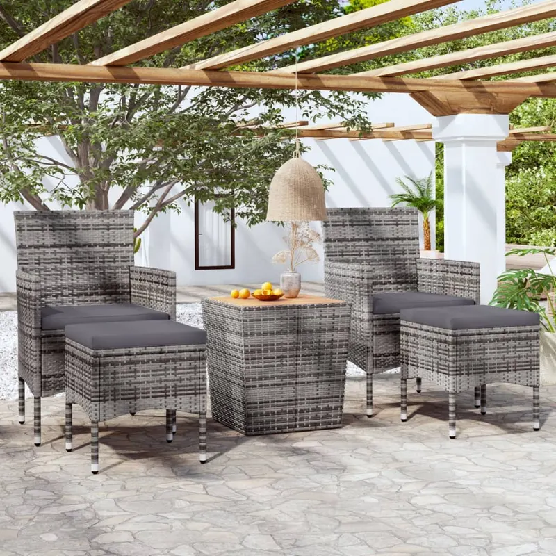 set mobilier gradina, 5 piese, gri, poliratan si lemn acacia