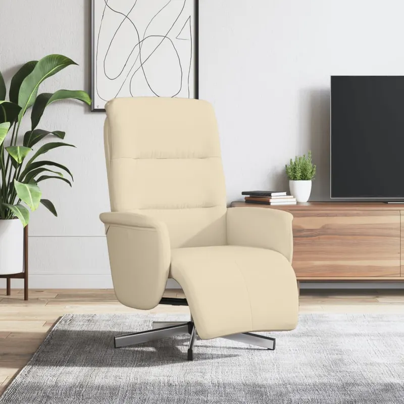 scaun rabatabil cu suport pentru picioare crem material textil