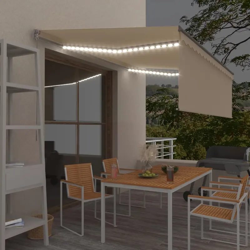 copertina retractabila manual cu stor & led, crem, 4x3 m