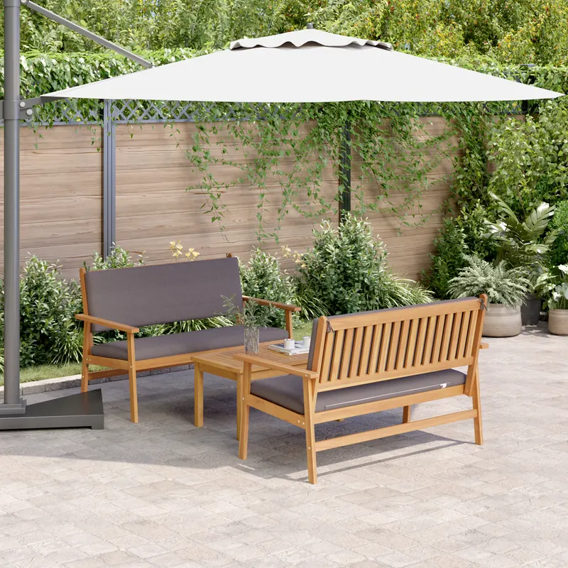 set de canapea de gradina, 3 piese, cu perne, lemn masiv acacia