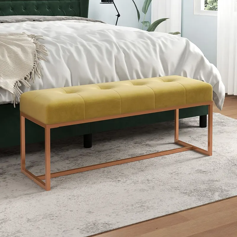 banca, galben mustar, 110x36x45 cm, catifea