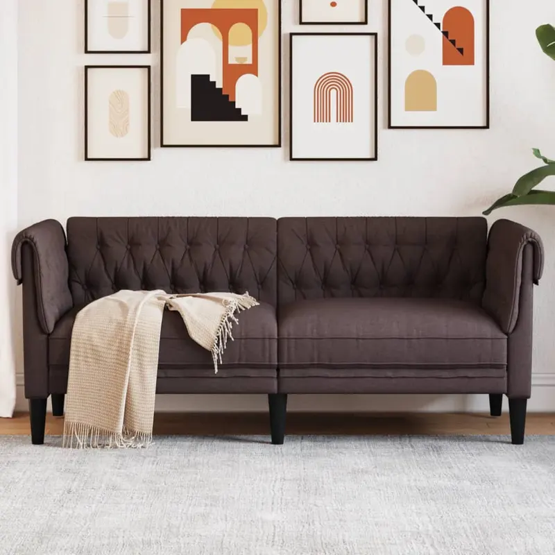 canapea chesterfield cu 2 locuri, maro inchis, material textil