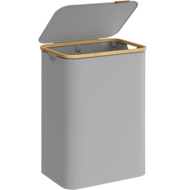 Cos rufe textil pliabil 2 compartimente detasabile 130l, 52x39x71 cm, organizare, gri