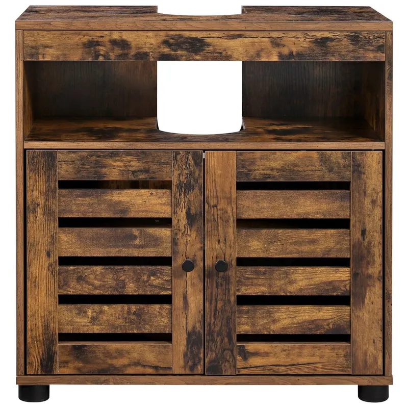 Dulap baie lavoar cu 2 usi tip jaluzea, raft reglabil, 60x30x63 cm, maro rustic