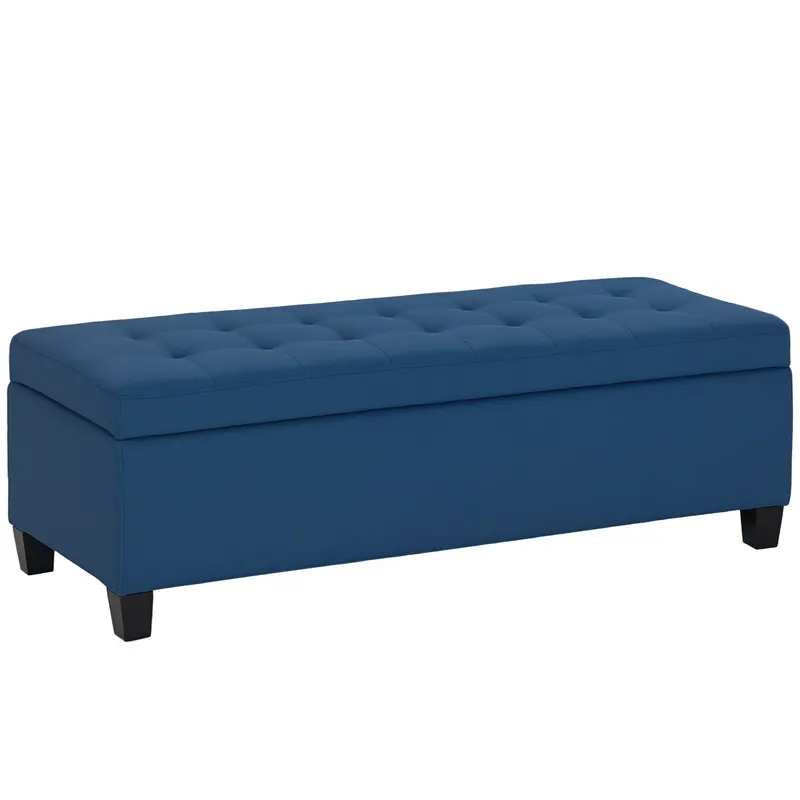HOMCOM Banc de depozitare 94,5L banca pentru capul patului din material textil cu aspect de in si picioare din lemn, 125 x 49 x 41,5 cm, albastru