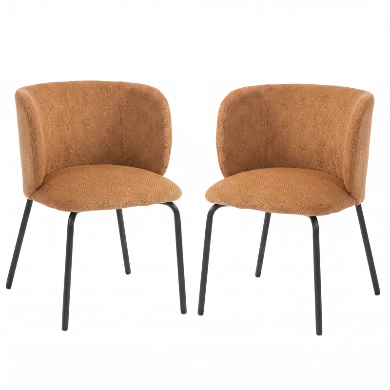 HOMCOM Set de 2 Scaune de Sufragerie Tapițate în Chenille, Spătar Înconjurător, Sarcină 120 kg, 57 x 58 x 77 cm, Portocaliu